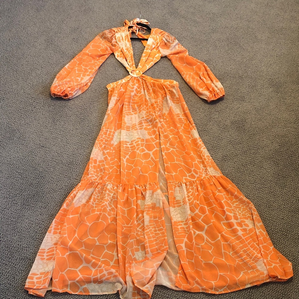 FASHION NOVA CUT-OUT ORANGE LONG DRESS NWOT